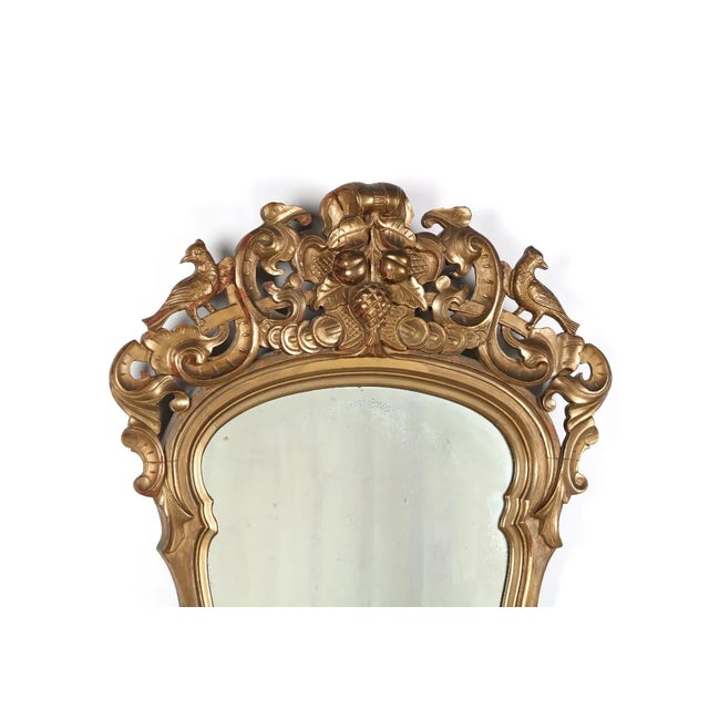 Antique late 19th century Rococo Style Carved and gilt wood frame with pierce foliate and bird pediment, rectangular...