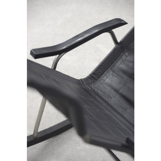 Postmodern Black Leather Rocking Chair by Takeshi Nii, 1950s For Sale - Image 12 of 18