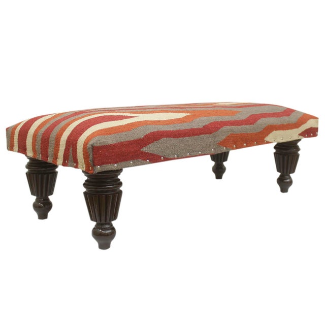 Modern Handmade Kilim Upholstered Ottoman For Sale - Image 9 of 10