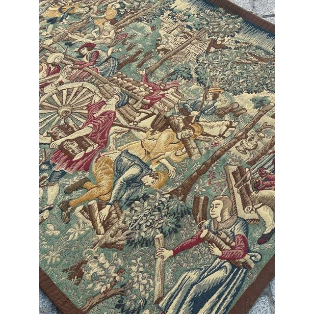 Vintage Aubusson Médiéval Design Jacquard Tapestry Woodcutters, 1960s For Sale - Image 18 of 18