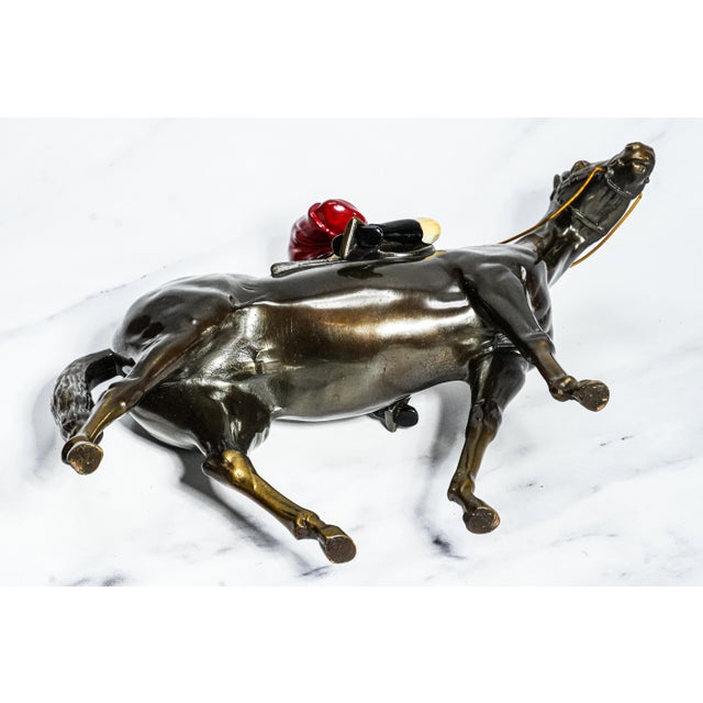 Wonderful Large Antique Cast Metal Horse Jockey Statue Sculpture Racing Sports Equestrian For Sale - Image 13 of 14