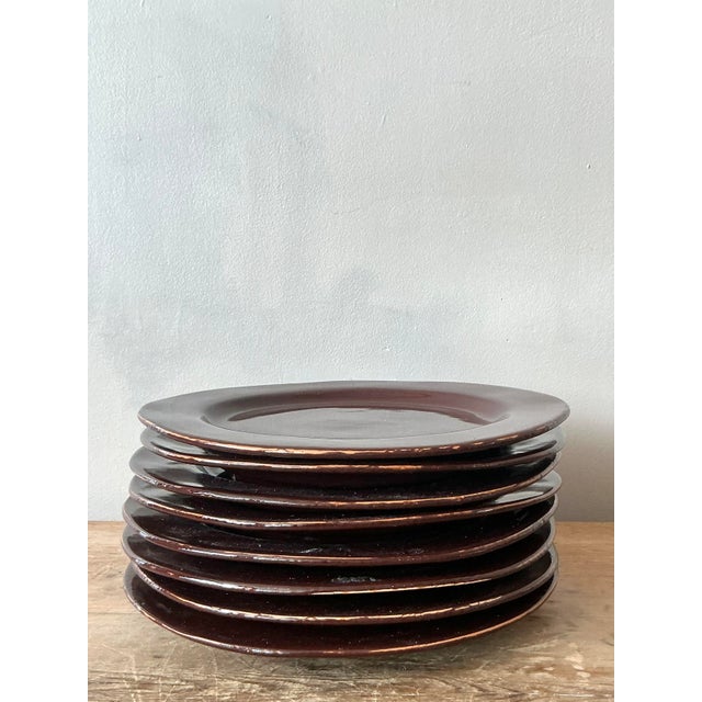 Coffee Vintage Italian Vietri Glazed Ceramic Plates - Set of 8 For Sale - Image 8 of 8