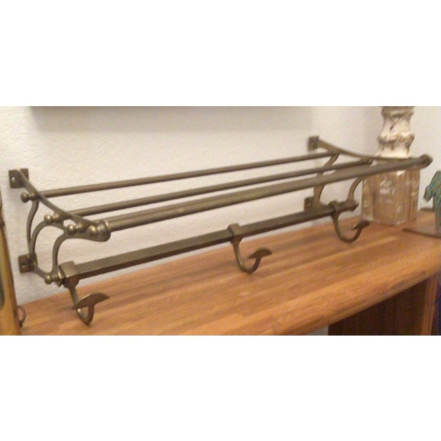Mid-Century Modern Restoration Hardware Brass Wall Mount Suitcase and Coat Rack For Sale - Image 3 of 12