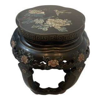 Antique Hand Painted and Carved Stool For Sale