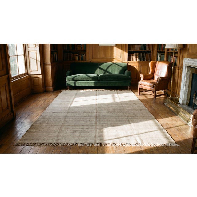 Textile 1930s White Cream Stripe Antique Persian Kilim Rug 8'2" X 12'0" Hand Knotted Wool Carpet For Sale - Image 7 of 8