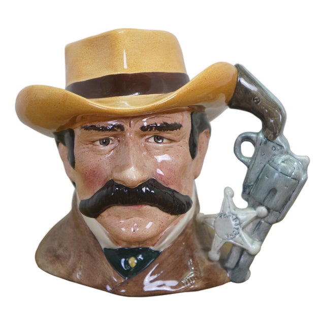 American Royal Doulton Wyatt Earp Wild West Mustache Revolver Toby Character Jug For Sale