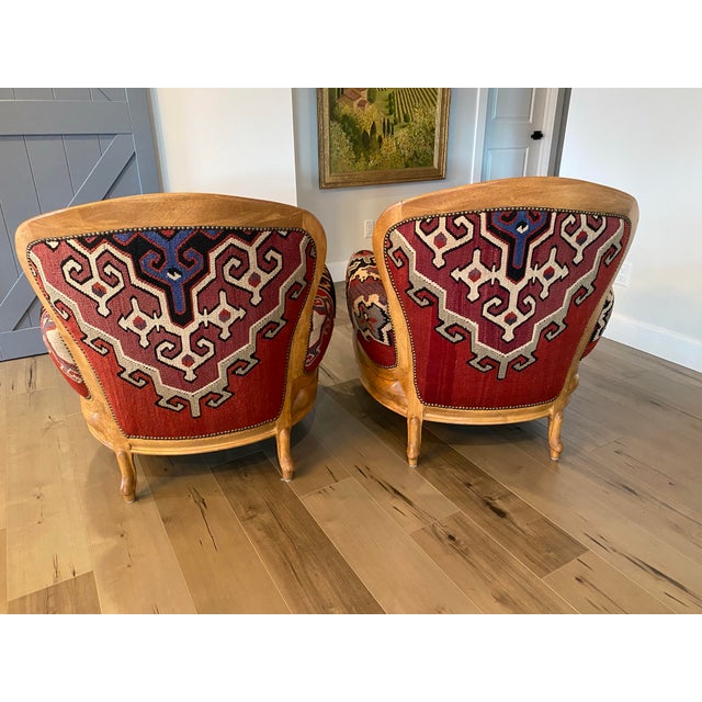 1980s 1980s Pair of Custom Kilim Chairs For Sale - Image 5 of 10