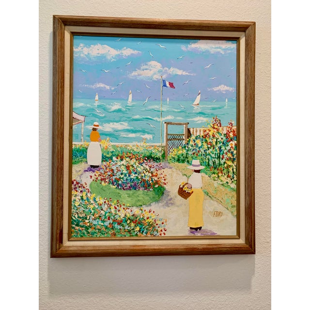 Monet Acrylic Painting “Garden by the Sea” by Unknown Artist For Sale - Image 4 of 4