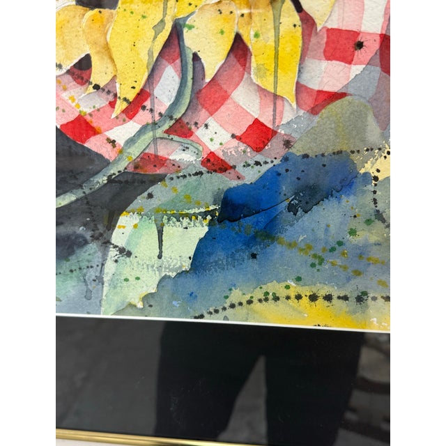 Yellow Peggy Clark "Sunflower Twist" Framed Watercolor, Circa 1994 For Sale - Image 8 of 11