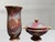 Ceramic Toyo Pink Peacock Feather Pattern Porcelain Vase Container Set- A Pair For Sale - Image 7 of 18