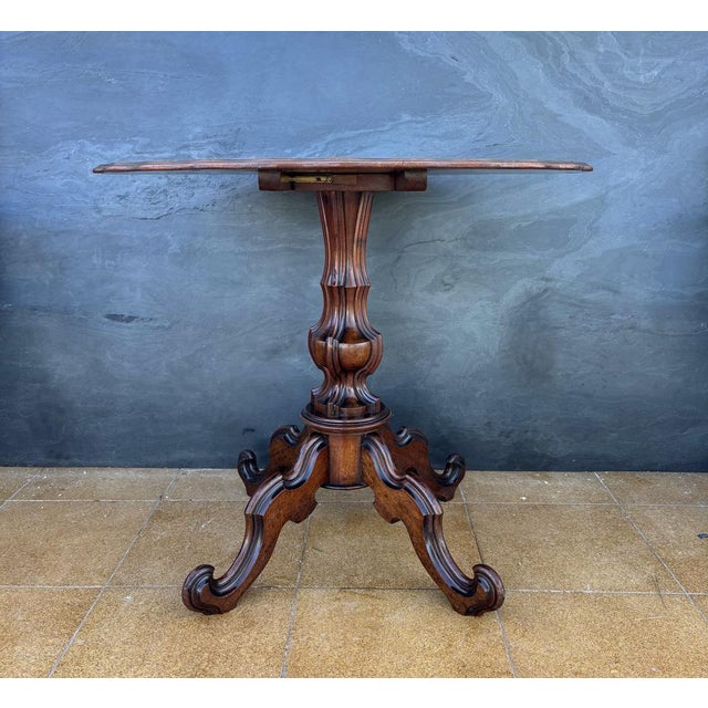 Wood Victorian Tilt-Top Rotating Pedestal Table with Scalloped Edge, 19205 For Sale - Image 7 of 12