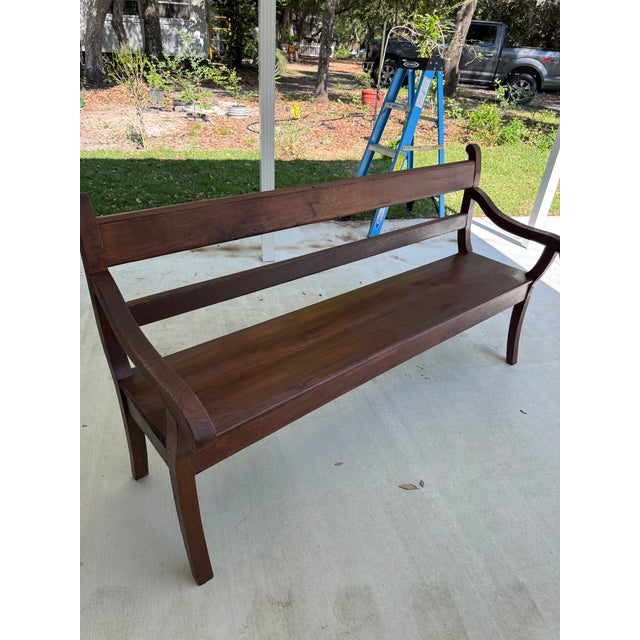 Brown Antique English Oak Bench For Sale - Image 8 of 8