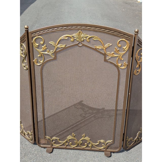 Brown Vintage French Rococo Louis XV Gilt Metal Tri-Fold Fireplace Screen For Sale - Image 8 of 8