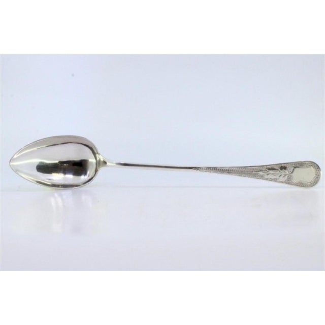Metal Rice and Serving Spoon in Guilloche Silver with Engraved Acanthus Flower and Monogram Card For Sale - Image 7 of 8