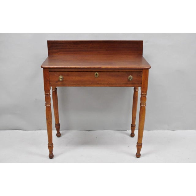 Antique Sheraton Mahogany One Drawer Washstand Server Farmhouse Side Table with Turn Carved Legs. Unlocked, no key. Circa...