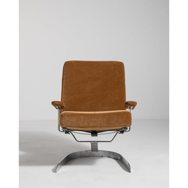 1960-1969 Germany Warm Tan Leather Chrome-Frame Swivel Chair For Sale - Image 4 of 11