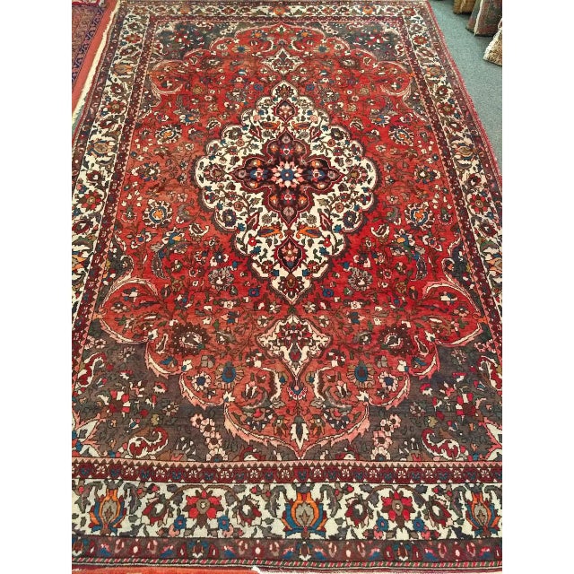Red Vintage Persian Bakhtiari Rug, Handwoven Wool, Medallion Floral Pattern, Brick Red & Ivory, 7x11 For Sale - Image 8 of 15