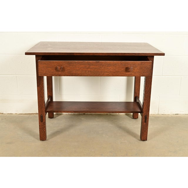 Early 20th Century Stickley Brothers Antique Mission Oak Arts & Crafts Writing Desk or Library Table, Newly Refinished For Sale - Image 5 of 16