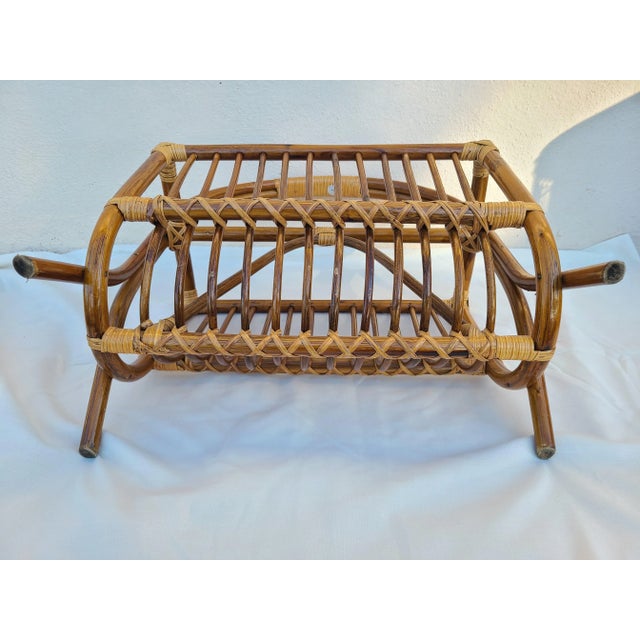 Brown Vintage Bamboo Rattan Magazine Rack For Sale - Image 8 of 11