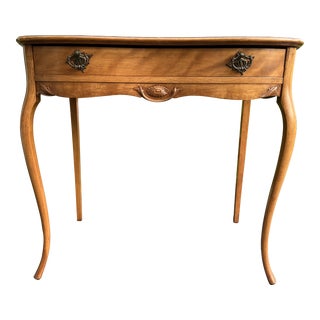 Antique French Country Late 1800's Early 1900's Era Tiger Maple Writing Table Desk with Dovetailed Single Drawer For Sale
