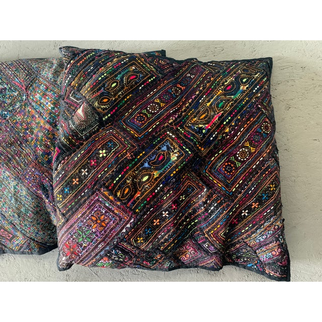 Vintage Pakistani Sindhi Patchwork Cushion Covers Set 4 Boho Tribal Embroidered For Sale - Image 12 of 12