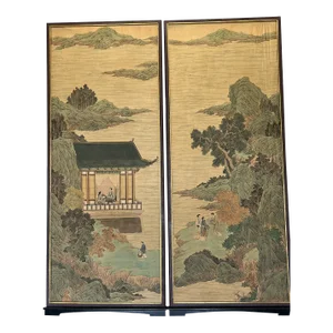 Large Chinese Paintings on Rice Paper Mounted on Wood - A Pair