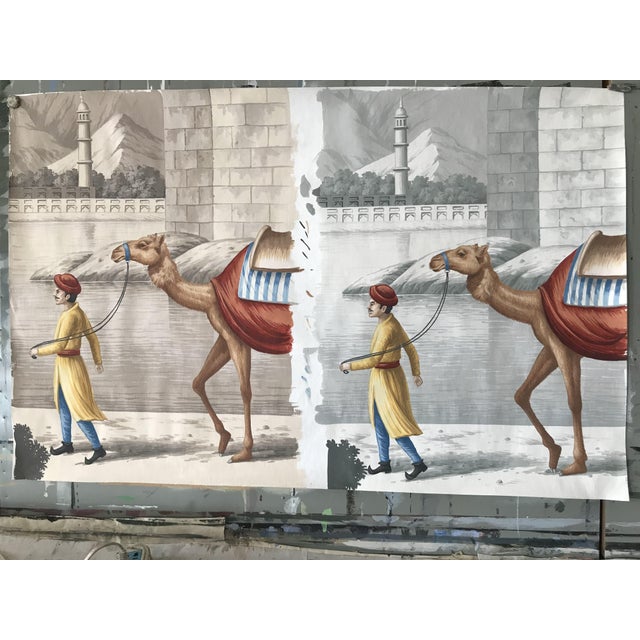 Boho Chic Exotic Indian Scenic Hand-Painted Wall Mural, 4-Panel Set For Sale - Image 3 of 8
