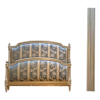 Louis XVI Style Upholstered Bed in Beige Wood For Sale