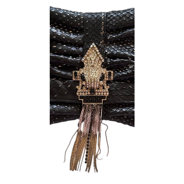 Black 2020s Judith Leiber SnakeSkin Crystal Black Day Evening Shoulder Clutch Bag For Sale - Image 8 of 15
