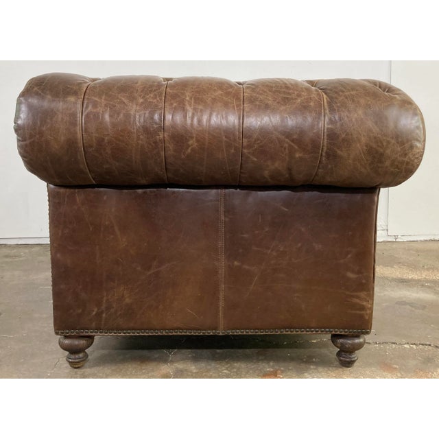 Restoration Hardware Vintage English Chesterfield Style Tufted Leather Chair For Sale - Image 4 of 11