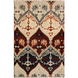 1990s Shabby Chic Modern Gray/Ivory Wool & Viscous Rug - 4'0 X 6'0 For Sale