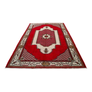 1970s Turkish Hand-Woven Low Pile Floral Medallion Area Rug