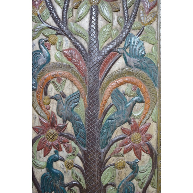 1920s Hand-Painted Tree of Life Carved Wood Door Panel – Vintage Indian Folk Art Wall Decor 84x36 For Sale - Image 5 of 7
