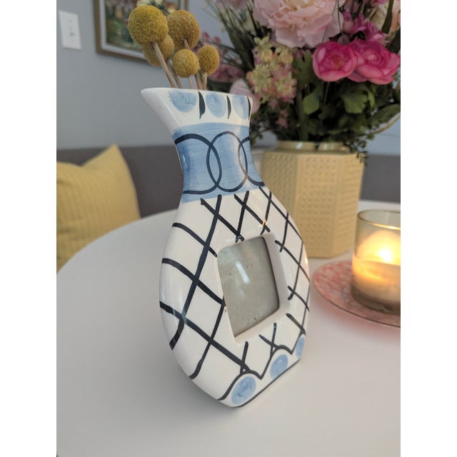 Ceramic Vintage Pop Art Blue and White Grecian Vase Ceramic Picture Frame For Sale - Image 7 of 11