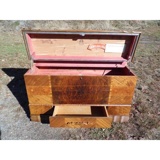 Antique Lane Art Deco Waterfall Cedar Chest Trunk with Lanshire Clock