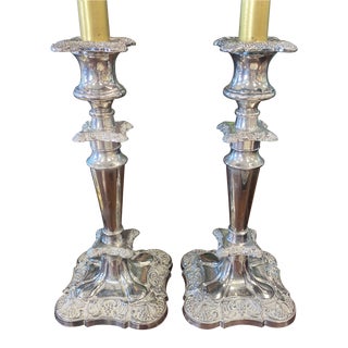Vintage Silverplate Candleholders- a Pair For Sale