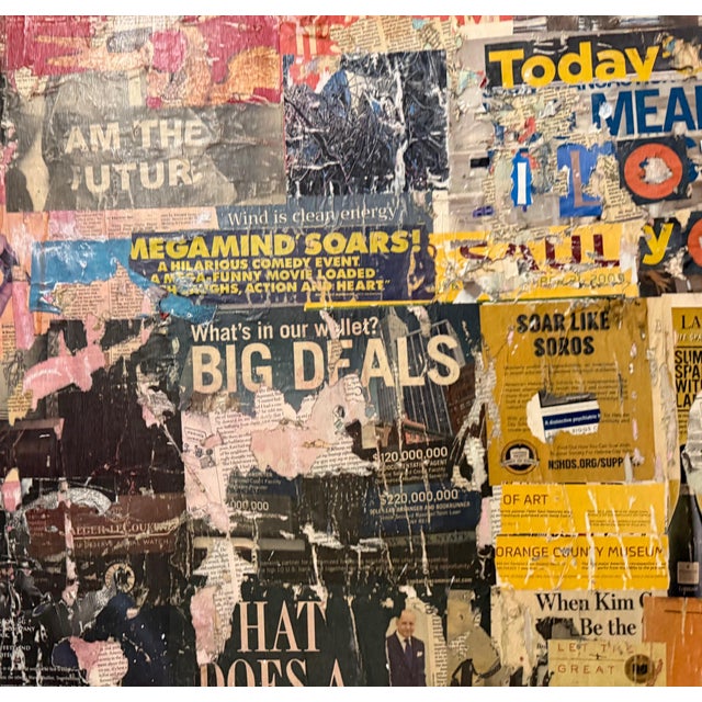 Mike Falcon, Large Mike Falcon Torn Paper Collage Painting Assemblage Pop Art Decollage For Sale - Image 11 of 18