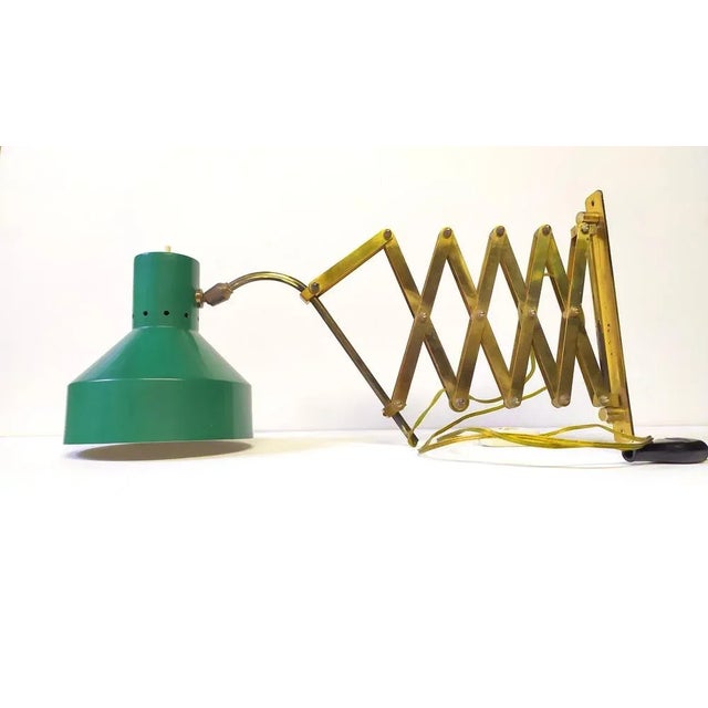 Green Italian Scissor Brass Wall Light, 1940s For Sale - Image 8 of 8