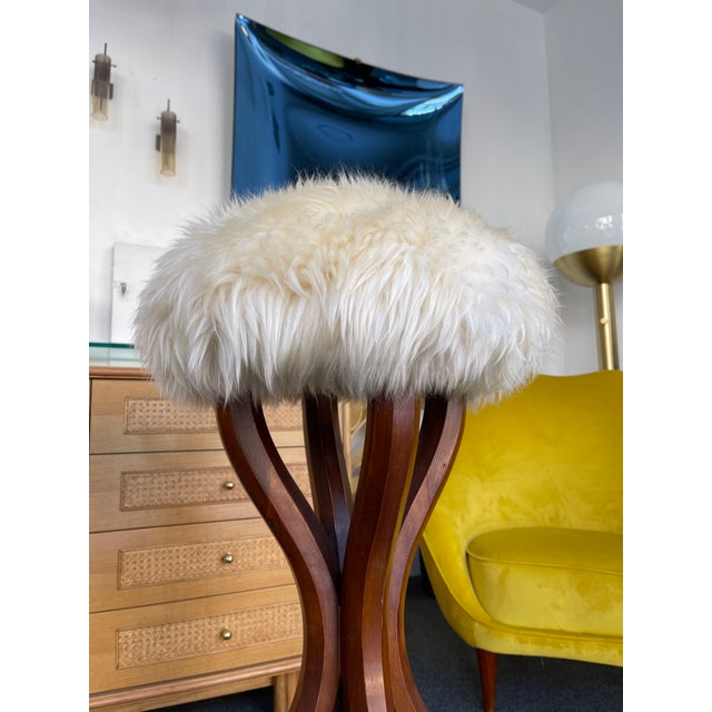 Pair of Wood and Sheepskin Bar Stools. Italy, 1970s Chairish