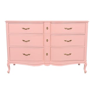 Drexel French Provincial Louis XV Pink Lacquered Dresser, Newly Refinished For Sale