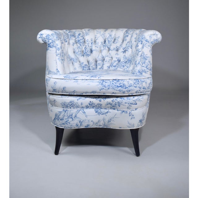 Swedish Art Deco Barrel Bergere Chairs, 1920's French Toile For Sale - Image 10 of 15