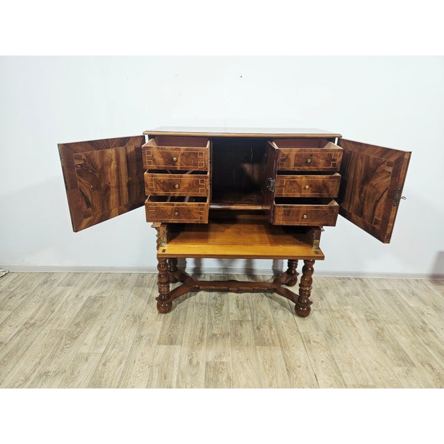19th Century Baroque Walnut Cabinet with Inlays and Turned Legs For Sale - Image 12 of 18