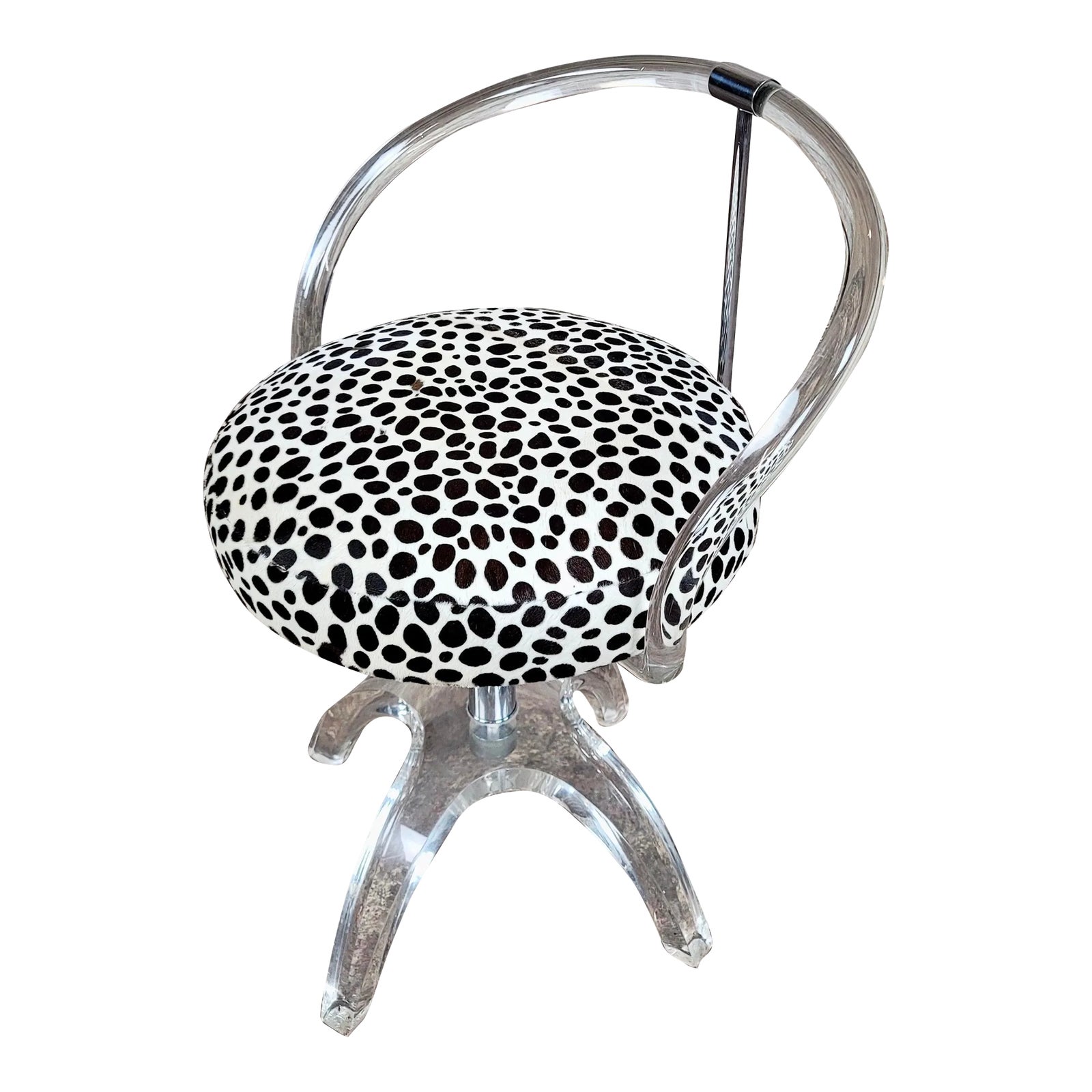 Lucite & Chrome Vanity Stool W/Upholstered Faux Cheetah Seat Chairish