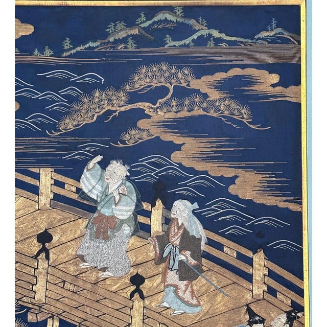 Framed Antique Japanese Embroidery Fukusa Panel Takasago Legend For Sale In Atlanta - Image 6 of 12