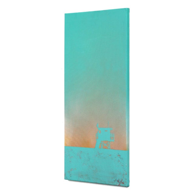 Contemporary La Sunrise - Abstract Gradient Beach Scene Teal Tone Still Life Acrylic Painting by Kathleen Keifer For Sale - Image 3 of 9