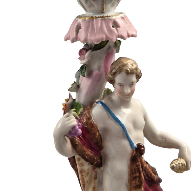 Ceramic Allegorical Porcelain Candlesticks by Volkstedt R. Eckert and Co, 1895, Set of 2 For Sale - Image 7 of 11