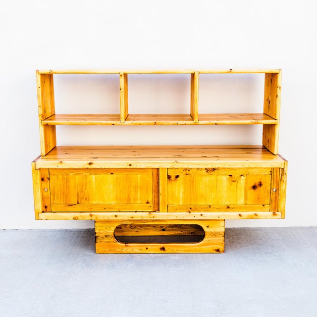 Massive one of one credenza or media console, custom made from solid California pine in a style that plays well with both...