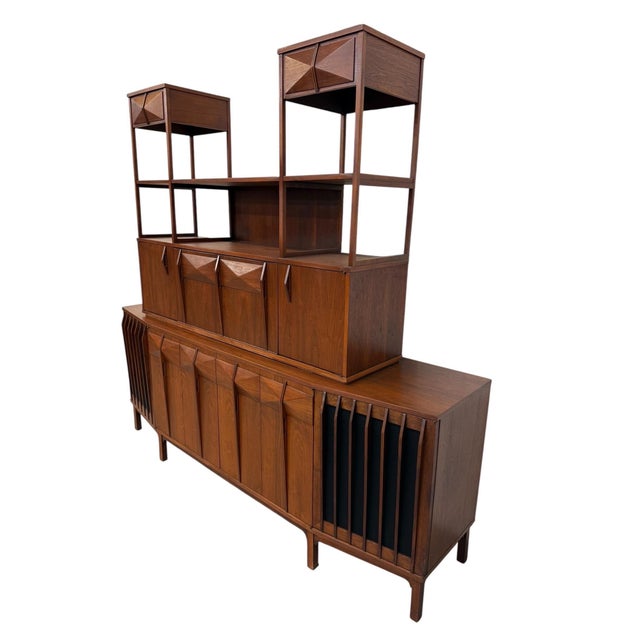 Mid-Century Modern Mid-Century Modern Brazilian Style 2-Piece Walnut Bar Storage Cabinet For Sale - Image 3 of 15