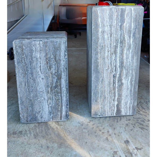 Stunning Pair of Travertine Pedestals For Sale - Image 4 of 12