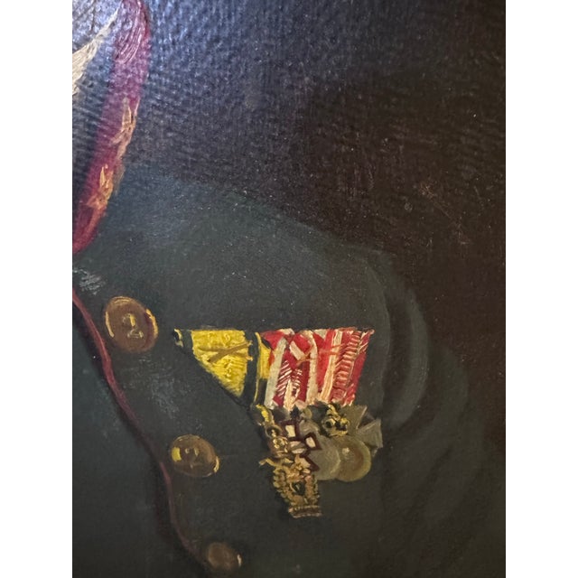 Striking antique oil portrait depicting a highly decorated European military officer, believed to be Austro-Hungarian,...